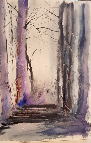 Peinture intitulée "Aux portes de l'hiv…" par Ghislaine Rimmen-Mohl, Œuvre d'art originale, Aquarelle