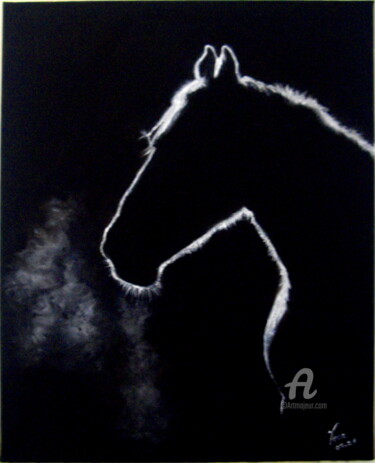 Peinture intitulée "CHEVAL NOIR" par Vera, Œuvre d'art originale, Huile Monté sur Châssis en bois