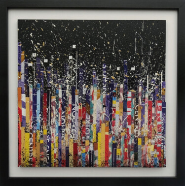 Collages titled "PURPLE RAIN 1" by Liin, Original Artwork, Paper Mounted on Wood Panel
