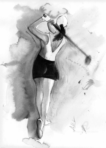 Drawing titled "Golfeuse N° 001" by Alliet-Delacroix, Original Artwork, Ink Mounted on Cardboard