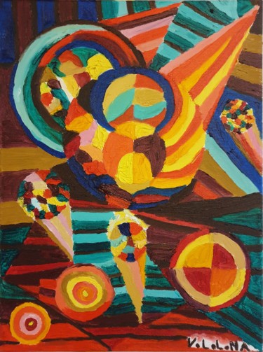 Cornets de glace de ma grand-mère Peinture intitulée "Cornets de glace de…" par Nororaja Peinturalhuile, Œuvre d'art originale, Huile Monté sur Châssis en bois