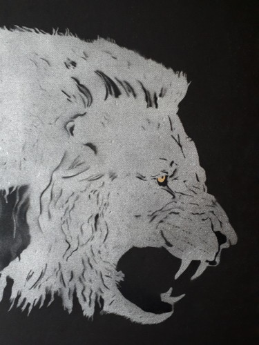 绘画 标题为“"Silver Lion"” 由Vincent Parmentier, 原创艺术品, 模版 安装在木板上