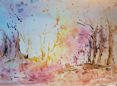 Schilderij getiteld "Forêt colorée" door Ghislaine Rimmen-Mohl, Origineel Kunstwerk, Inkt