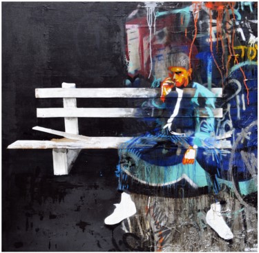 Painting titled "dark corner 1" by Ac One, Original Artwork, Spray paint Mounted on Wood Stretcher frame
