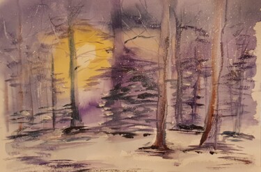 Peinture intitulée "L'hiver" par Ghislaine Rimmen-Mohl, Œuvre d'art originale, Aquarelle