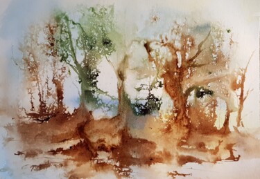 Peinture intitulée "L'oeil de la forêt" par Ghislaine Rimmen-Mohl, Œuvre d'art originale, Aquarelle