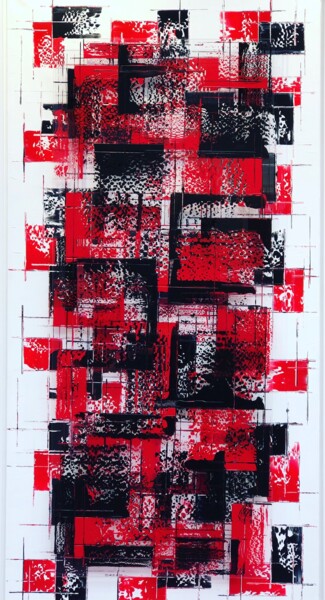 Red Vitrail Painting titled "Red Vitrail" by François Noël, Original Artwork, Acrylic Mounted on Wood Stretcher frame