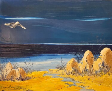 Peinture intitulée "Mouette et rochers" par Francis Bocquet, Œuvre d'art originale, Huile