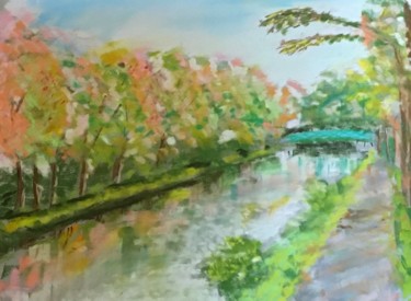 Le pont bleu Peinture intitulée "Le pont bleu" par Olivier Onffroy De Verez, Œuvre d'art originale, Pastel
