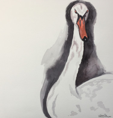 Malerei mit dem Titel "Regard noir" von Camille Rouschmeyer, Original-Kunstwerk, Aquarell