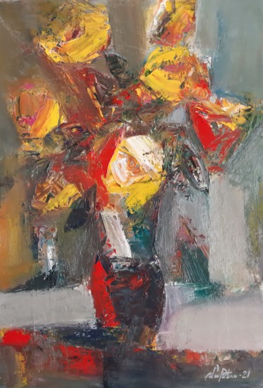 Abstract flowers (35x50cm, oil painting, palette knife) Pintura intitulada "Abstract flowers (3…" por Mateos Sargsyan, Obras de arte originais, Óleo Montado em Cartão