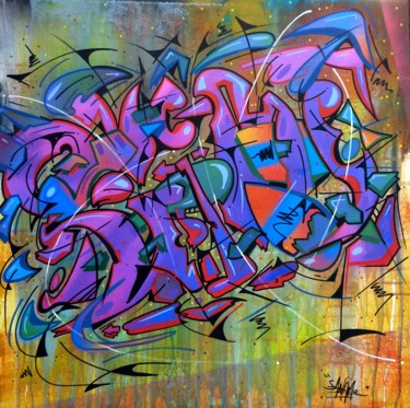 Peinture intitulée "Tag n°214" par Saname, Œuvre d'art originale, Bombe aérosol Monté sur Châssis en bois