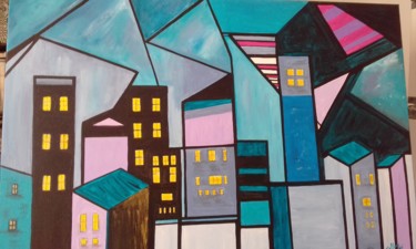 Painting titled "obscur" by Marie-Françoise Gallone, Original Artwork, Acrylic Mounted on Wood Stretcher frame