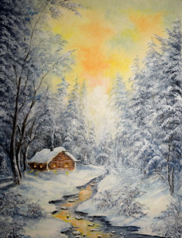 Peinture intitulée "Le soir de Noêl." par Gérard Jéhin, Œuvre d'art originale, Huile