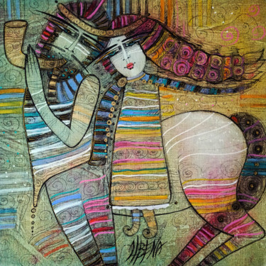 Painting titled "Le centaure amoureux" by Albena Vatcheva, Original Artwork, Oil Mounted on Wood Stretcher frame