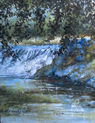 Painting titled "Cascade du moulin" by Isabelle Derangere, Original Artwork, Oil