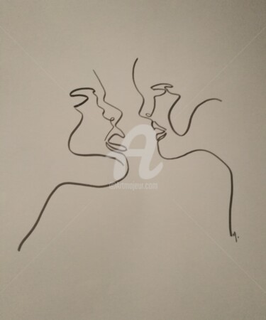 Disegno intitolato "Discussion" da Véronique Marchese, Opera d'arte originale, Pennarello