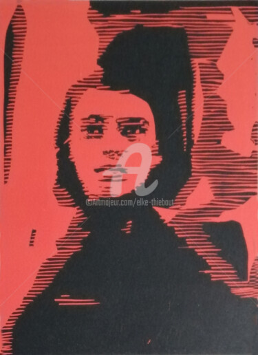 印花与版画 标题为“Femme en rouge” 由Elke Thiébaut, 原创艺术品, Linocuts