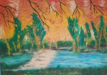 Painting titled "paysage n 2" by Annick Cernesse, Original Artwork, Oil