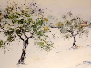 Painting titled "Les pommiers dans l…" by Eve Hernandez, Original Artwork, Oil