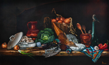 The still life with a bird Painting titled "The still life with…" by Oleg Baulin, Original Artwork, Oil