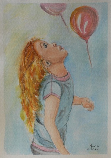Malerei mit dem Titel "Les ballons" von Marie-José Longuet, Original-Kunstwerk, Aquarell