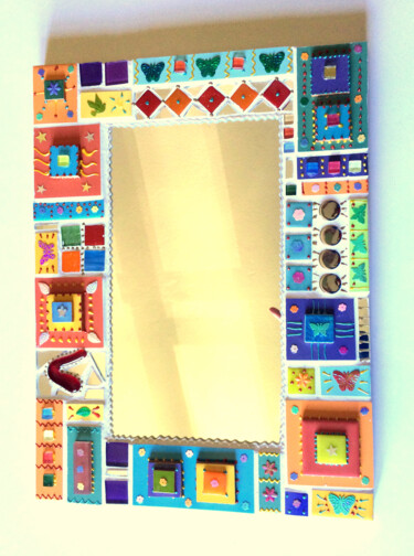 miroir mosaïque couleurs "Patchs couleurs et papillons" Design titled "miroir mosaïque cou…" by Odile Maffone Mosaïque Joyeuse, Original Artwork, Mosaic Mounted on Wood Panel
