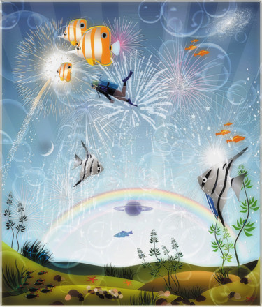 Digital Arts titled "Eau d'artifice" by Harald Dastis, Original Artwork, Digital Painting