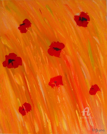 Painting titled "Coquelicots sauvages" by Roberto Urbano, Original Artwork, Oil