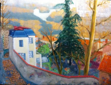 "Lac du Parc de la Tête d'Or vu de la Croix Rousse" Peinture intitulée ""Lac du Parc de la…" par Emile Paya, Œuvre d'art originale, Huile
