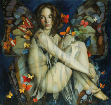 绘画 标题为“Butterfly # 8” 由Marina Podgaevskaya, 原创艺术品, 油 安装在木质担架架上