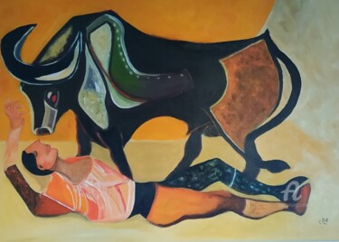 Painting titled "dernier combat" by Janie Marty-Rozet, Original Artwork, Oil