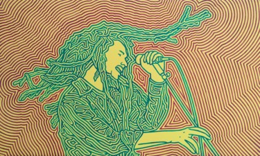 Painting titled "Bob Marley" by Marco Ugoni, Original Artwork, Acrylic Mounted on Wood Stretcher frame