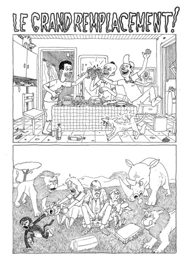 Drawing titled "Le grand remplaceme…" by Lord Gonzo, Original Artwork, Ink