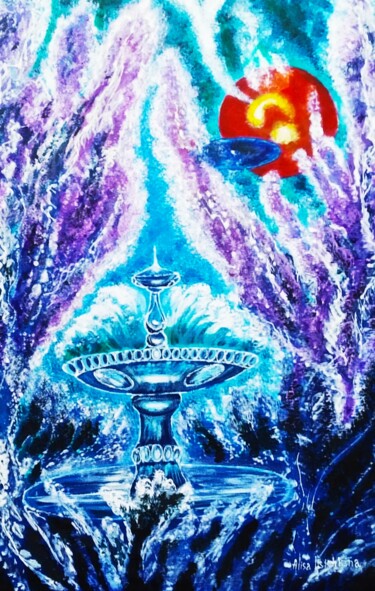 绘画 标题为“Alien base” 由Alisa Lisichkina, 原创艺术品, 丙烯 安装在木质担架架上