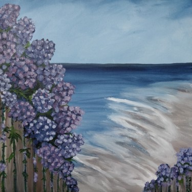 Painting titled "Hydrangeas by the b…" by Gitika Singh, Original Artwork, Acrylic