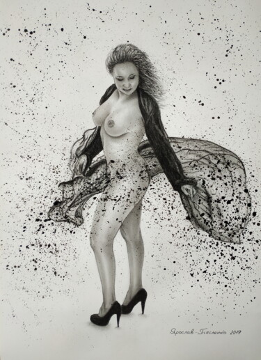 In a gust of wind Картина под названием "In a gust of wind" - Yaroslav Teslenko, Подлинное произведение искусства, Древесный уголь
