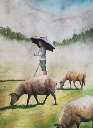 Peinture intitulée "Berger" par Mickael Thébault, Œuvre d'art originale, Aquarelle