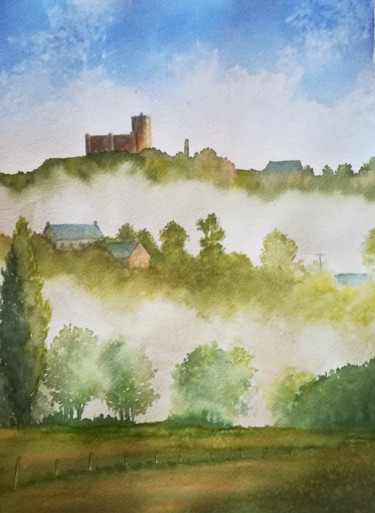 Painting titled "Mauvezin via bonnem…" by Mickael Thébault, Original Artwork, Watercolor