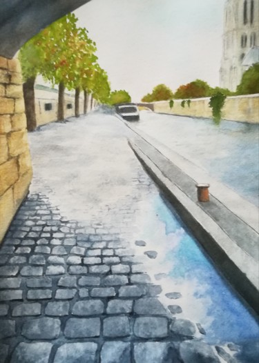 Peinture intitulée "Pavé Paris" par Mickael Thébault, Œuvre d'art originale, Aquarelle