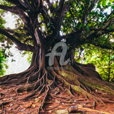 A large tree with branchy roots. Digital Arts titled "A large tree with b…" by Ievgeniia Bidiuk, Original Artwork, 3D Modeling