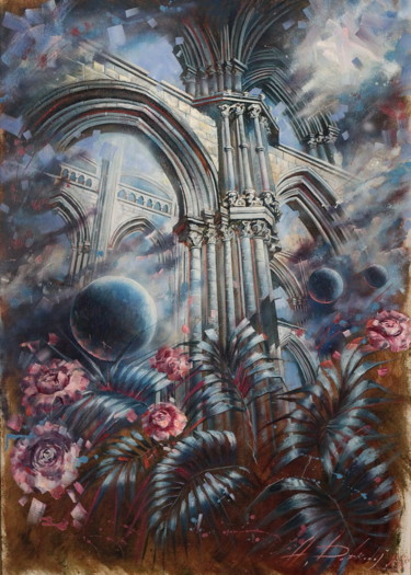 Painting titled "Parade of planets" by Dobrodiy Alexandr, Original Artwork, Oil Mounted on Wood Stretcher frame