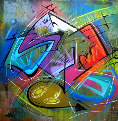 Peinture intitulée "100 Titres 43" par Saname, Œuvre d'art originale, Bombe aérosol Monté sur Châssis en bois