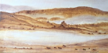 Vaches à Lous Passadous - Aubrac - Painting titled "Vaches à Lous Passa…" by Geneviève Madrigal, Original Artwork, Oil Mounted on Wood Stretcher frame