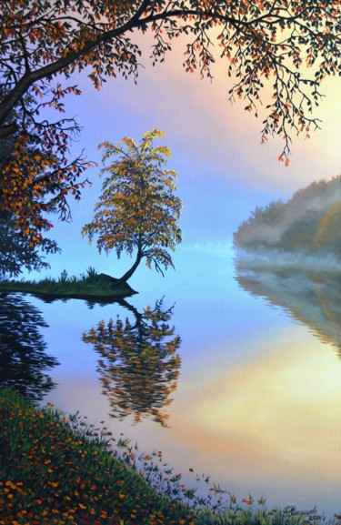 Painting titled "Morning fog over th…" by Vladlena Chanysheva, Original Artwork, Oil