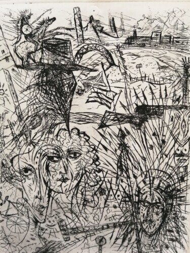 Printmaking titled "COWBOYS and INDIANS" by Joseph Urie, Original Artwork, Engraving