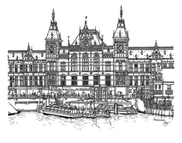 「Amsterdam Central」というタイトルの描画 Lera Ryazancevaによって, オリジナルのアートワーク, インク