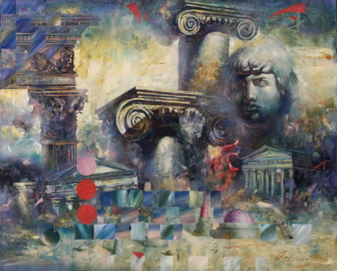 Painting titled "Antique motif 1" by Dobrodiy Alexandr, Original Artwork, Oil Mounted on Wood Stretcher frame
