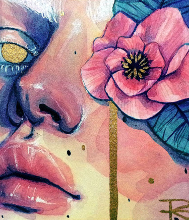 Golden tear out of flower 绘画 标题为“Golden tear out of…” 由Roselin Estephanía, 原创艺术品, 水彩