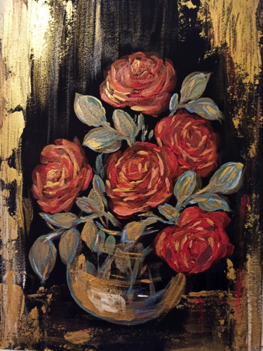Grandes roses en or 绘画 标题为“Grandes roses en or” 由Agatha Ya Sokolova, 原创艺术品, 丙烯